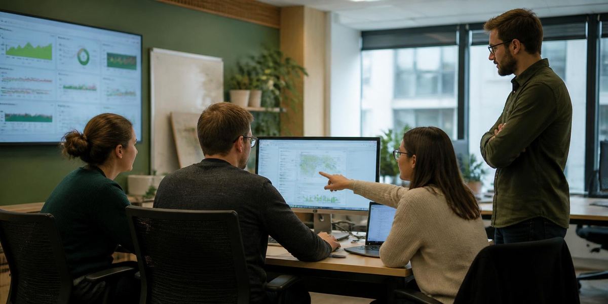 A specialist operating team reviewing business performance dashboards together